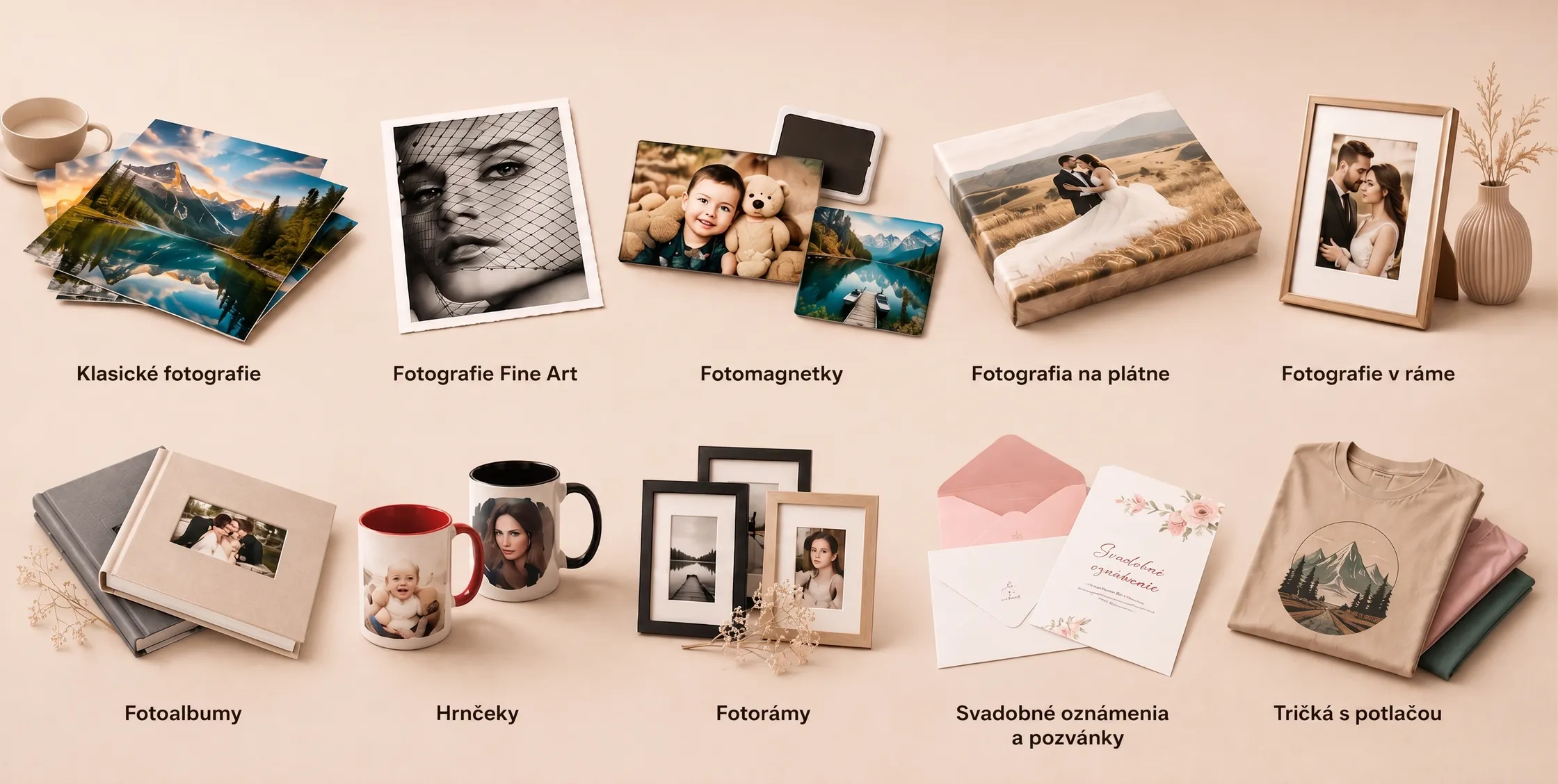 Ďalšie služby štúdia — klasické fotografie, fotografie Fine Art, fotomagnetky, fotografia na plátne, fotografie v ráme, fotoalbumy, hrnčeky, fotorámy, svadobné oznámenia a pozvánky a tričká s potlačou.